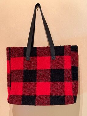 B&N Exclusiv Red Buffalo Plaid Sherpa Tote by Barnes & Noble